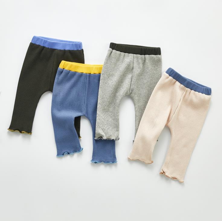 Outono inverno bonito do bebê meninos e meninas leggings de algodão calças infantis cor sólida algodão com nervuras longas calças magras primavera