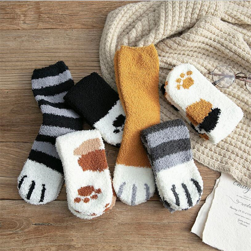1 par gravide sokker af plys koral fleece kvindelige embarazada sokker vinterkat klør søde tyk varm sovende