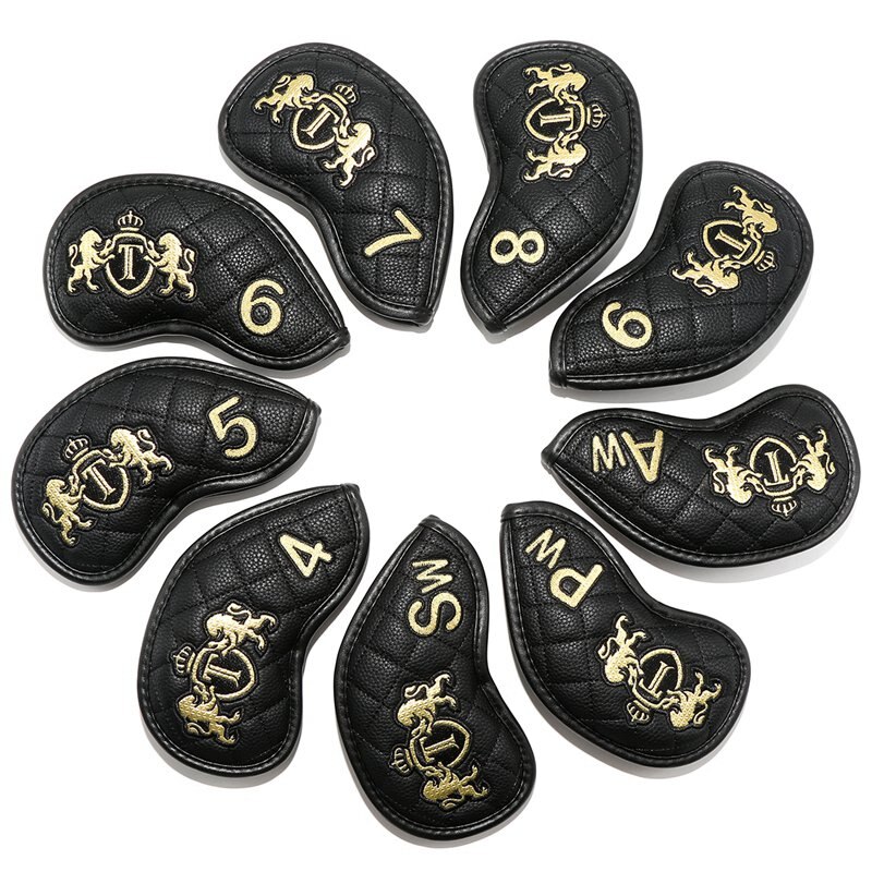 4 färg golfklubba järnskydd huvudskydd golf järn huvudskydd golfklubba järn headovers kilar täcker 9 st/set: Svart