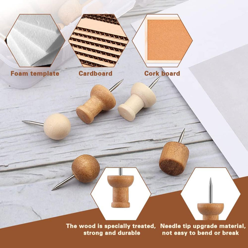 Chinchetas de madera para decoración, tachuelas de cabeza de madera, tachuelas de mapa de madera, Pin de marcado para tableros de corcho, proyectos de manualidades DIY, 20-50 Uds.