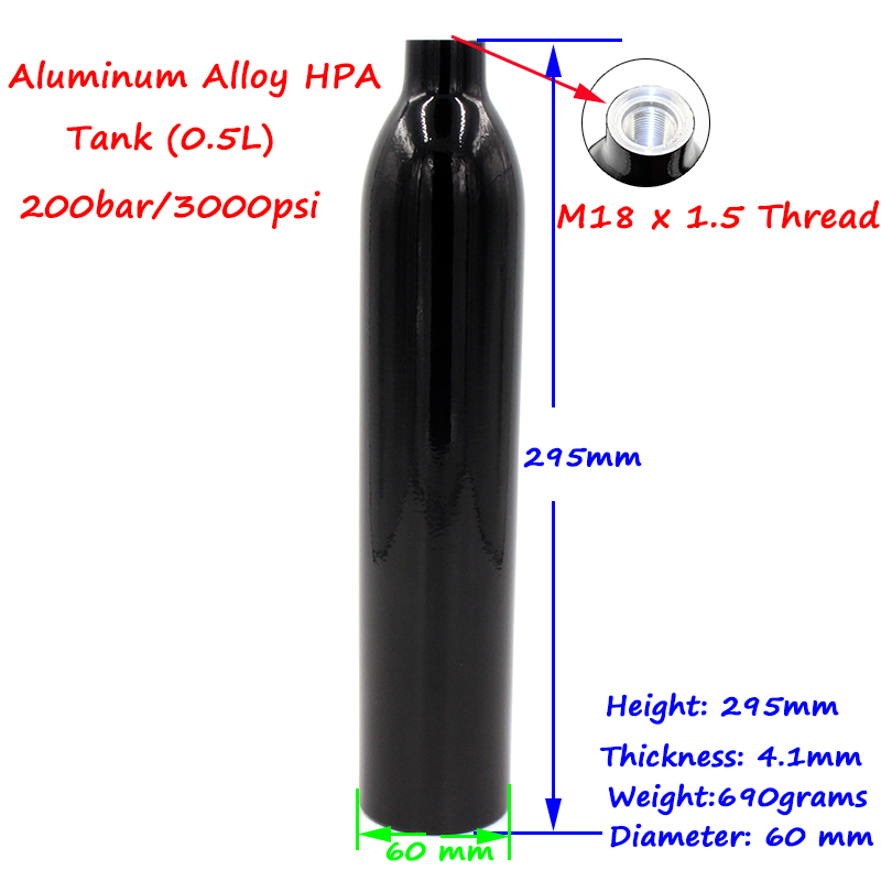 Qupb 500cc luft högtryckscylindrar 200 bar 3000 psi hpa tank luftflaska svart med 4500 psi regulator  m18*1.5 tråd tkm 050b