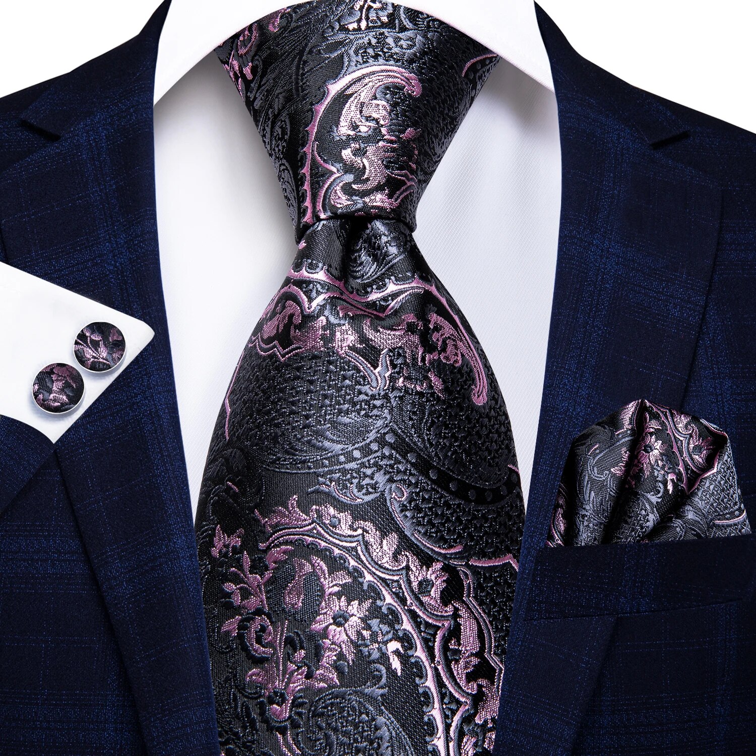 Hi-Tie-corbata de boda de seda de para hombre, color azul pavo real, gemelos, , conjunto de corbata de para de negocios: Oro