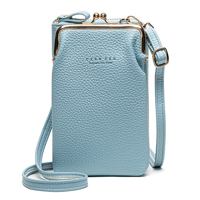 Buylor kvinders telefon crossbody tasker piger pu læder stor kapacitet bærbar skuldertaske mærke damer pung håndtaske: Blå