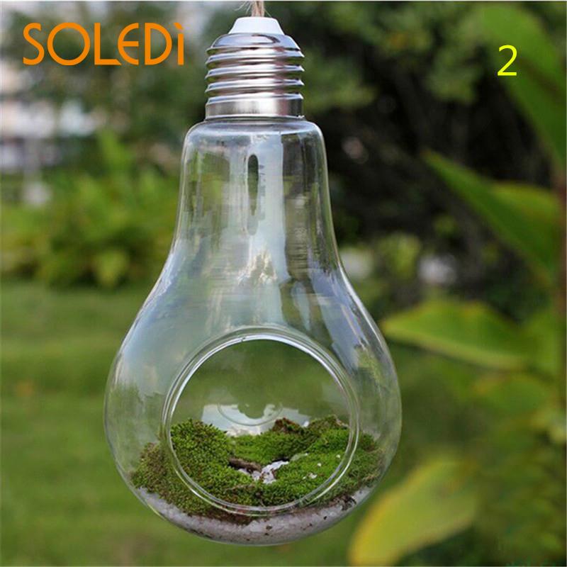 Clear Light Bulb Shape Glass Hanging Vase Bottle Terrarium Plant DIY Wedding Decor Hanging Flower Vase Garden Plant Pot Decor