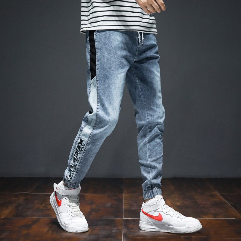 7XL Jeans Streetwear de los hombres pantalones vaqueros vaquero Color azul pantalones Harem Hombre de empalme de estilo japonés Joggers de Hip Hop pantalones vaqueros: 4XL