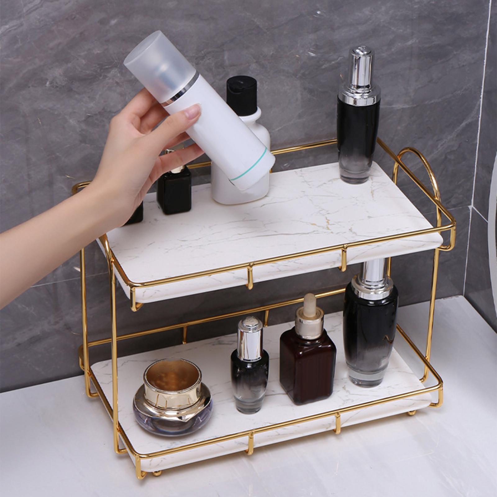 Iron Art Skin Care Product Storage Rack Cosmetic Storage Box Lipstick Makeup Holder Organizer Perfume Display Stand for Desk: White L