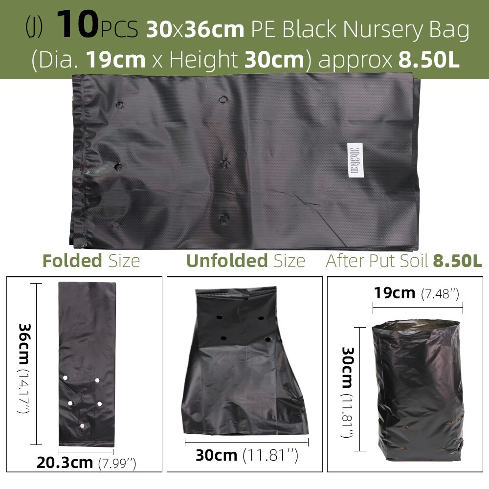 Sacs de pépinière en plastique PE, sacs de culture de plantes, Pots de semis avec trous respirants pour Fruits, légumes, fleurs, fournitures de jardin: J-10PCS