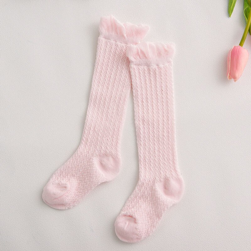 Pasgeboren Baby Sokken Kant Effen Kleur Baby Meisjes Jongens Sokken Zomer Mesh Baby Peuter Knie Hoge Lange Sokken Sokken Meia infantil: pink