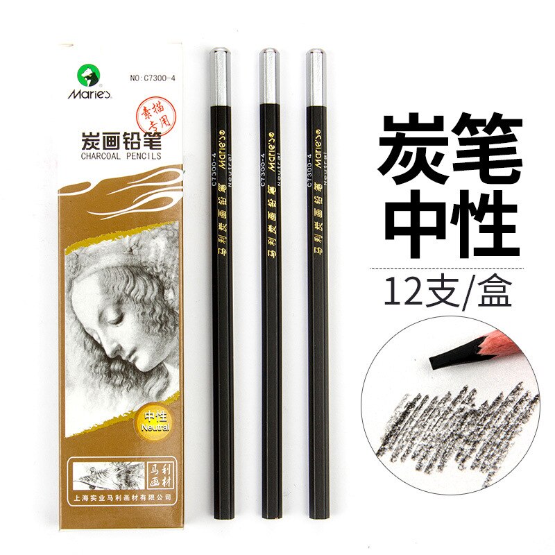 12-Pack Sketch Pencil Set Soft, Medium and Hard Advanced Charcoal Student Learning Stationery Painting Art School Supplies: 7300-Middle carbon