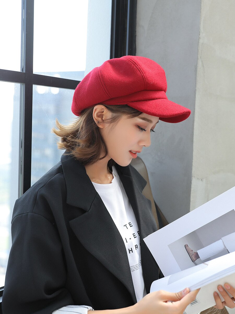 Vrouwen Baret Herfst Winter Achthoekige Cap Hoeden Stijlvolle Kunstenaar Schilder Newsboy Caps Zwart Grijs Baret Hoeden: Wine red