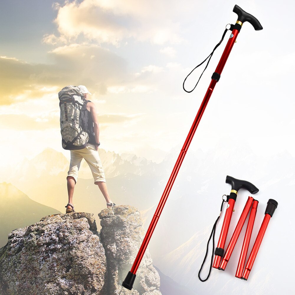 Outdoor Aluminum Alloy Folding Rod Hand Stick Walking Hiking Climbing Sticks Trekking Trail Crutch Ultralight Adjustable Canes