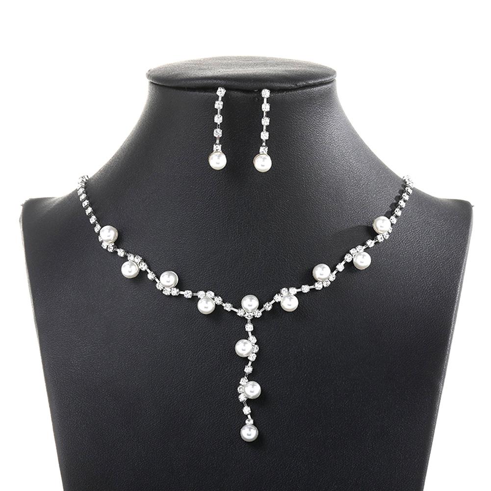 Women Rhinestone Faux Pearl Pendant Necklace Stud Earrings Jewelry Set sales
