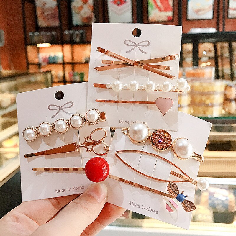 1 Set Vintage Pearl Metal Hair Clip Simple Love Heart Shape Barrettes Hairpin For Women Girls Hair Accessories