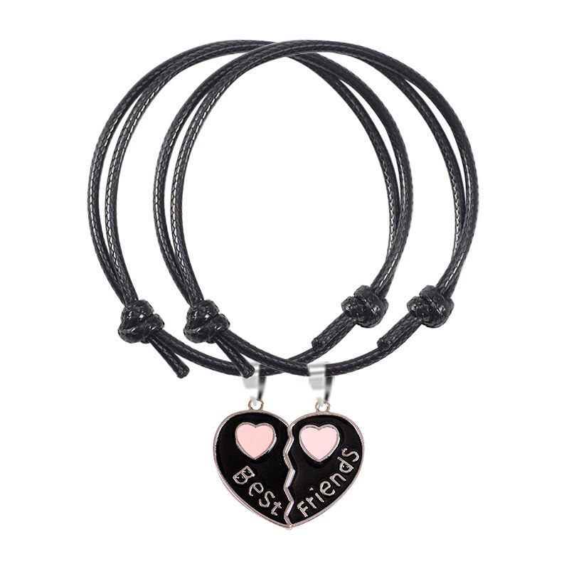 2-piece Best Friend Bracelet Pink Heart Pendant Friendship Bracelets Jewelry Multi-color Optional Leather: SL211-B
