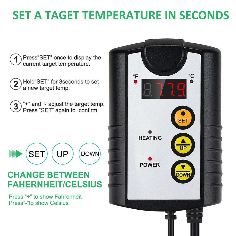 Thermostat d'Incubation - 72W - Prise US - pour Plantes, Reptiles, Serre