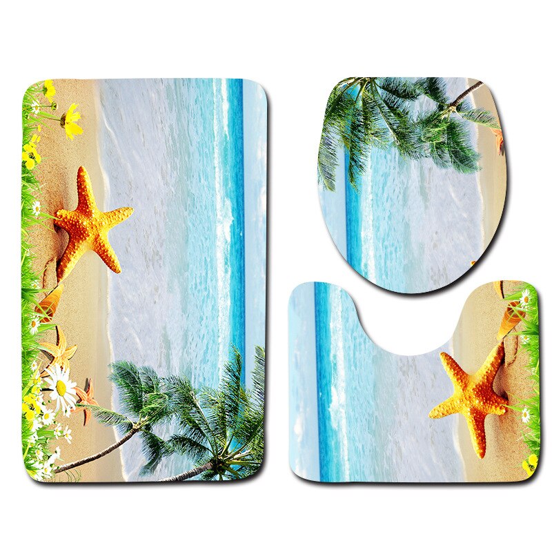 3D beach toilet cover anti slip mat bathroom carpet toilet seat bathroom carpet bathroom decoration accessories 3 pieces: 06 / 80x50cm
