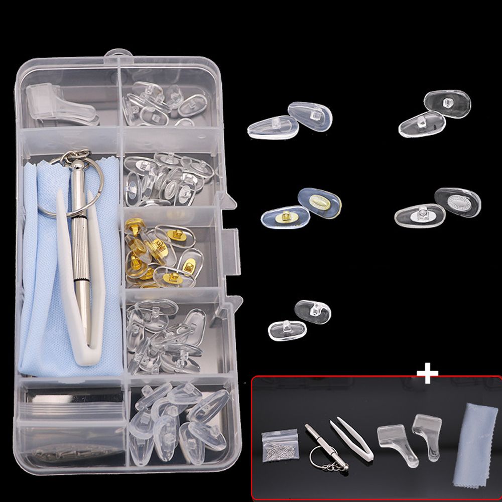 Brillen reparatur set Silikon Nasen pads Ersatz optische Brille Reparatur werkzeug Teile sortiert Kit Schrauben dreher Pinzette Ohr haken: WHITE