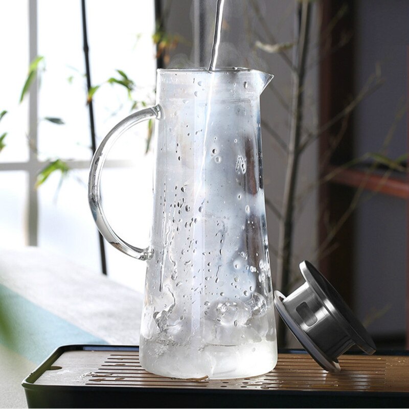 Household Cold Water Pot Heat-resiting Glass Utensil Coffee Flower Tea Juice Pot Drinks Jug 1400ml Pitcher Tanks Container