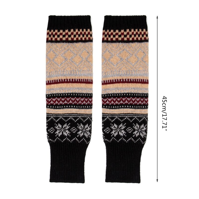 CPDD Bohemian Women Winter Extra Long Leg Warmers Multicolor Geometry Pattern Boot Cuffs Jacquard Crochet Knit Faux Wool Thigh