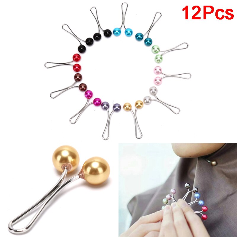 12Pcs Parel Sjaal Broche Pin Hoofddoek Shawl Sjaal Lady Moslim Sjaal Hijab Clips Pin Vaste Bandjes Anti Slip Broche