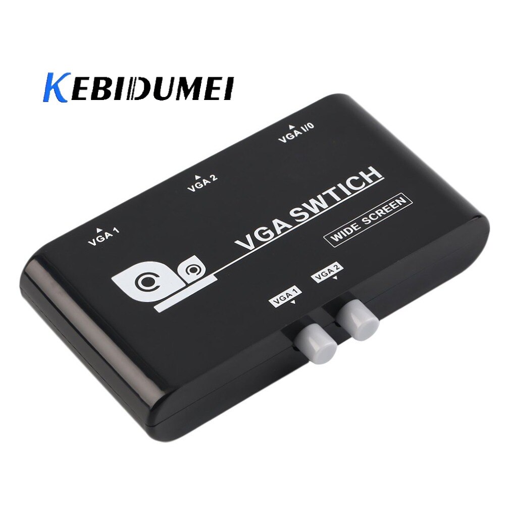 Kebidumei Mini 2 Port Vga Selector Box Vga/Svga Manual Sharing Keuzeschakelaar Switcher Box 2 In 1 Out voor Lcd Pc Laptop Compute