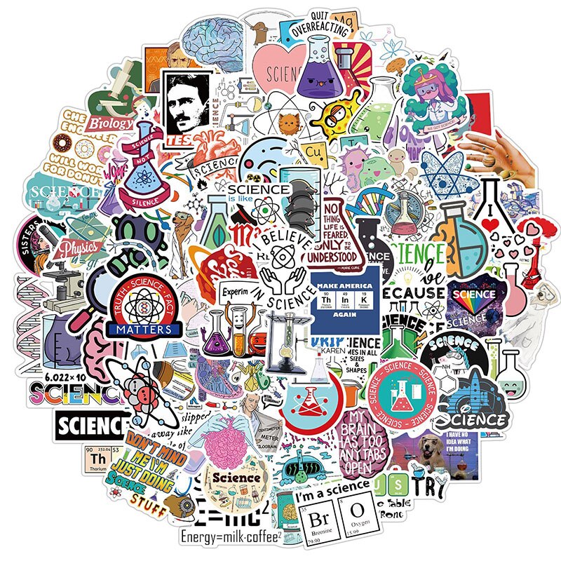 100Pcs Science Lab Chemistry Stickers Scientists Funny Waterproof Sticker DIY Laptop Suitcase Notebook Motorcycle Car Decals