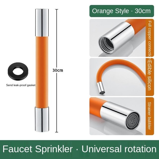 Universal Foaming Extension Tube With Connector 360 Degrees Faucet Sprayer Extension Hose Flexible Spillproof Pipe Head: Orange 30cm
