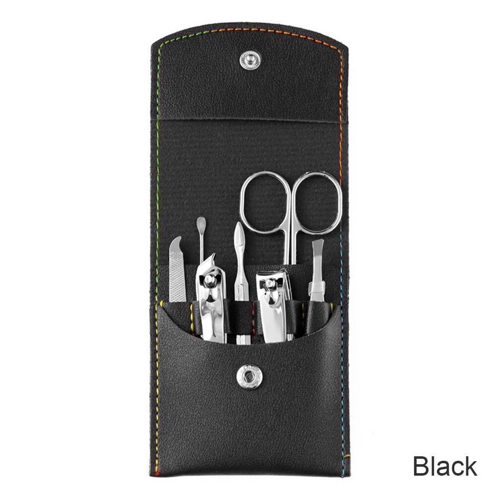 7pcs/set Portable Stainless Steel Nail Clippers Set Pedicure Care Nail Cutting Nail Trimmer Travel Toe Nail Scissor Nail Tools: black