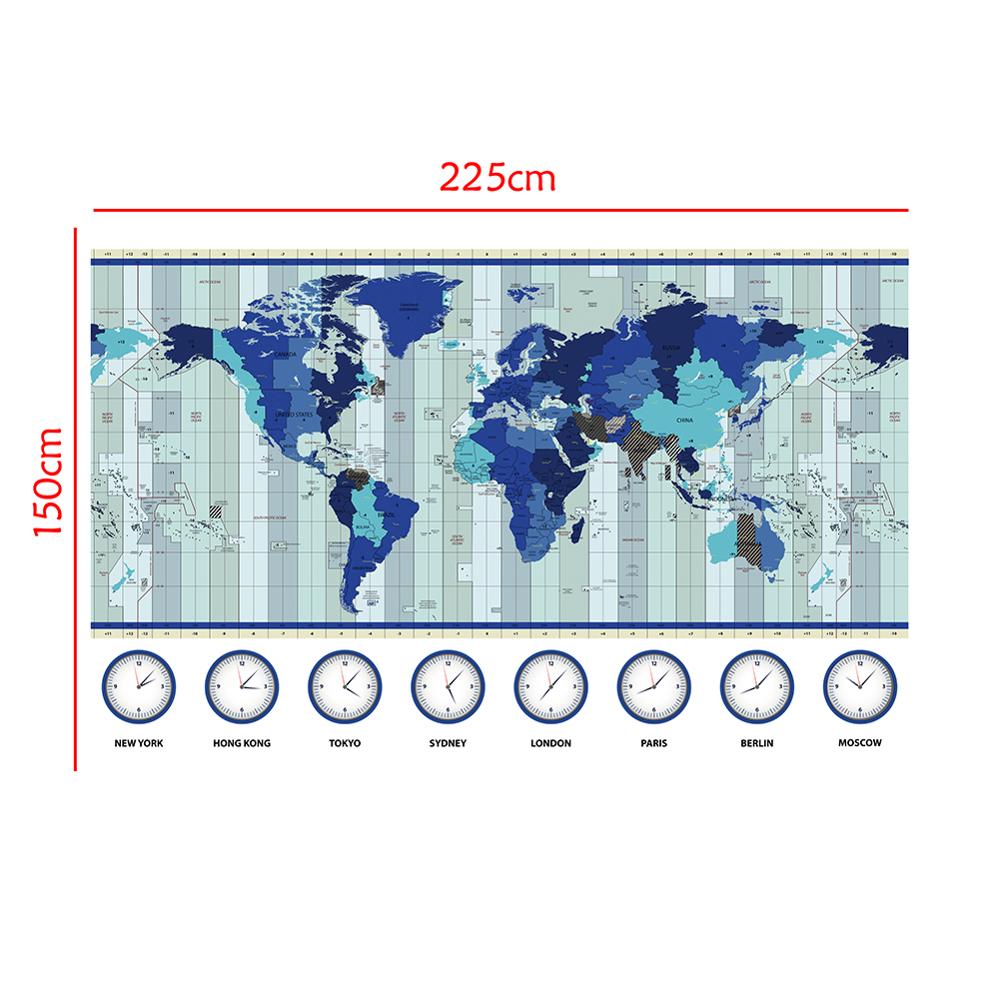 150 x 225cm ikke-vævet verdenskort tidszonekort til uddannelse og elever