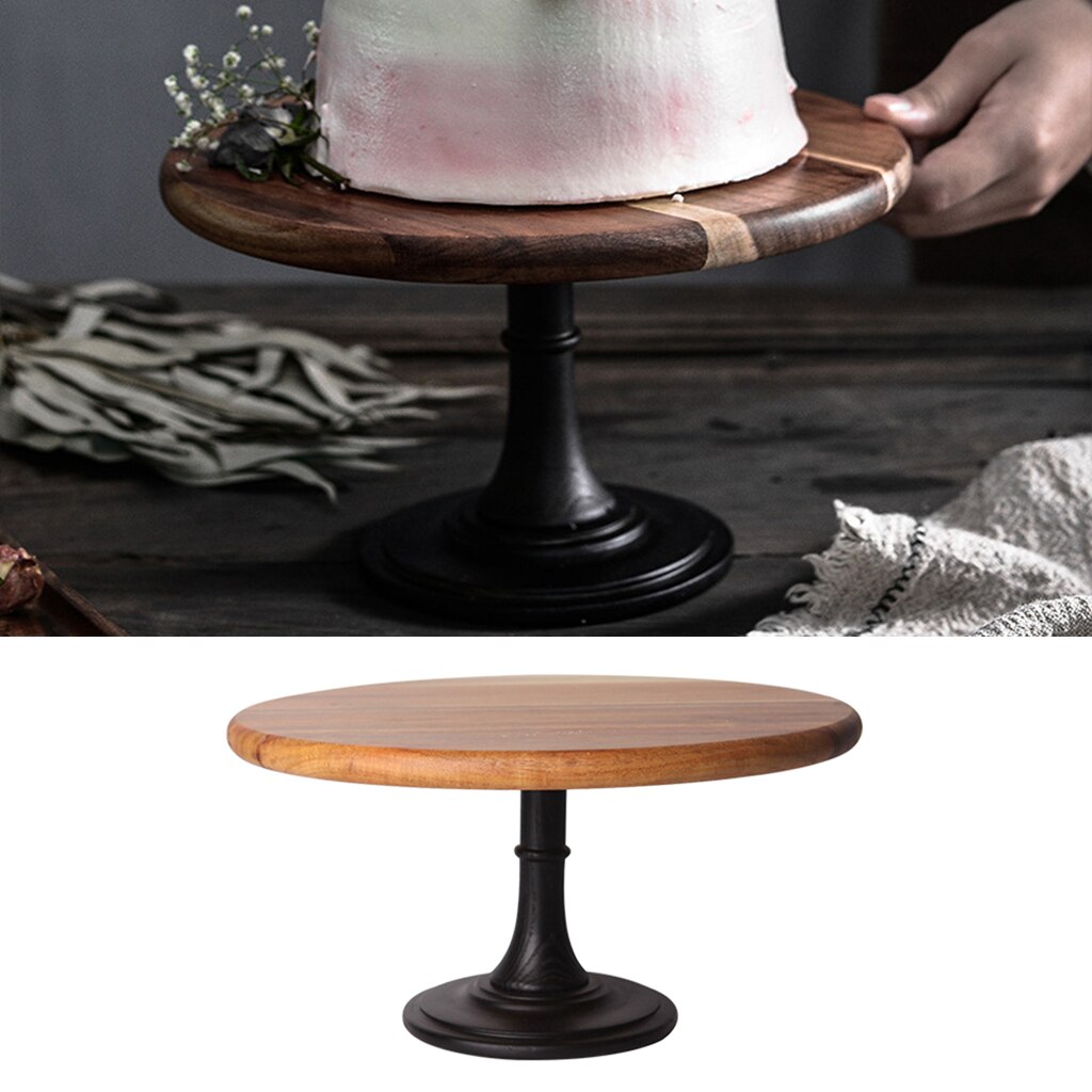 Support à gâteau en bois rustique, présentoir rond sur piédestal, décoratif d'anniversaire: 29cm