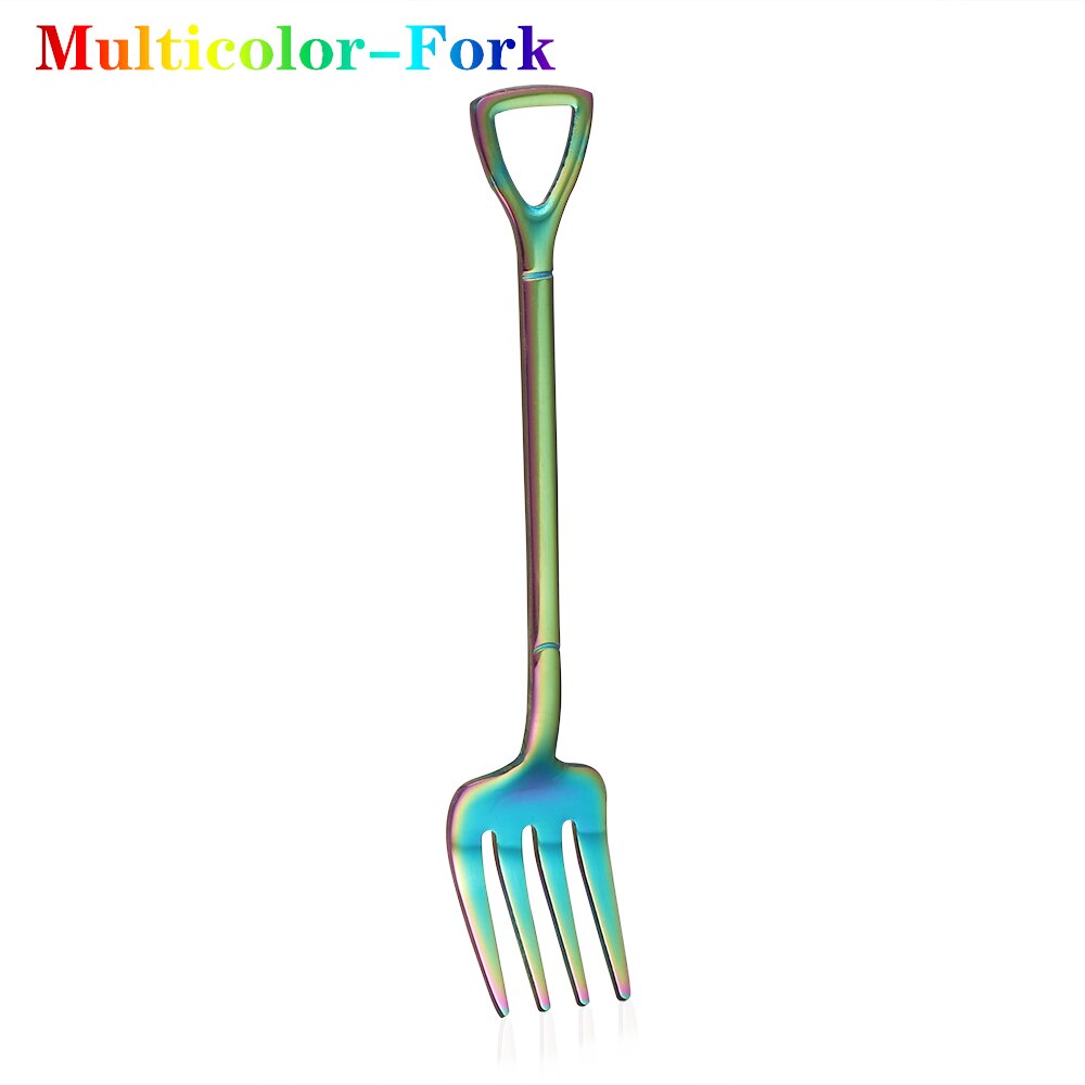 Shovel Shape Spoon Fork Long Handle Multi-color Soup Coffee Ice Cream Tea Spoon Stainless Steel 12.2*2.2cm For Home Kitchen Kids: Multicolor-Fork