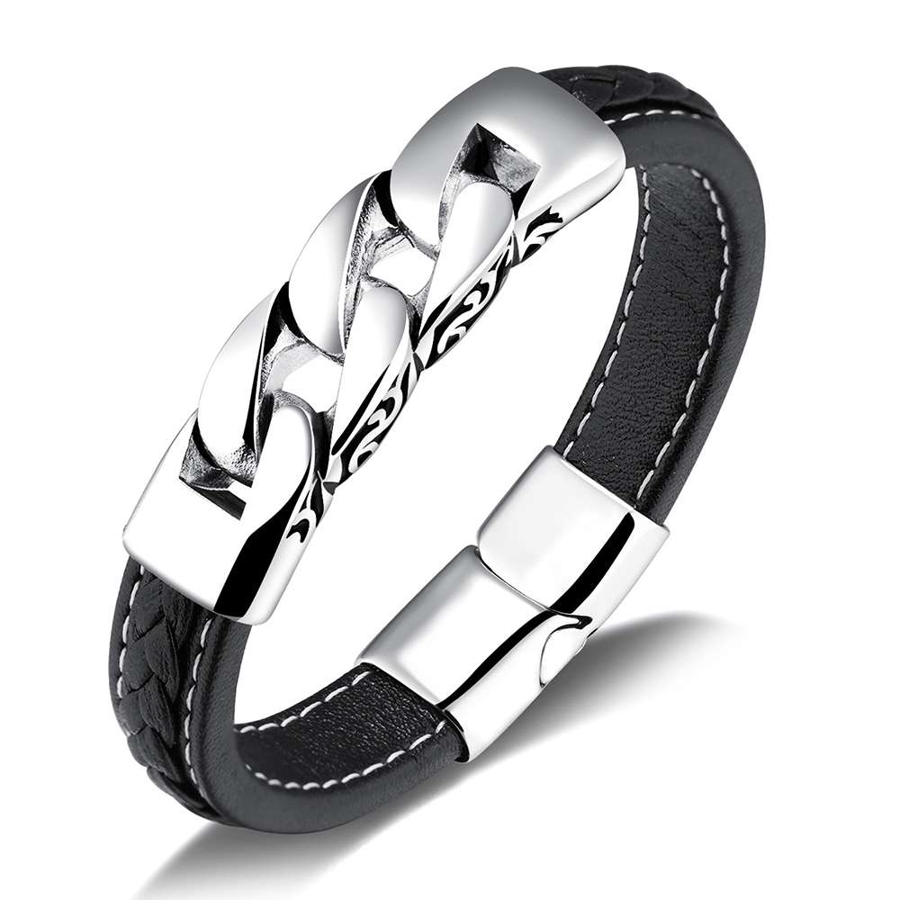 Classic Stainless Steel Bracelets & Bangles Men Chain 215mm Wristband Leather Bracelets Jewelry for Men(BA102063)