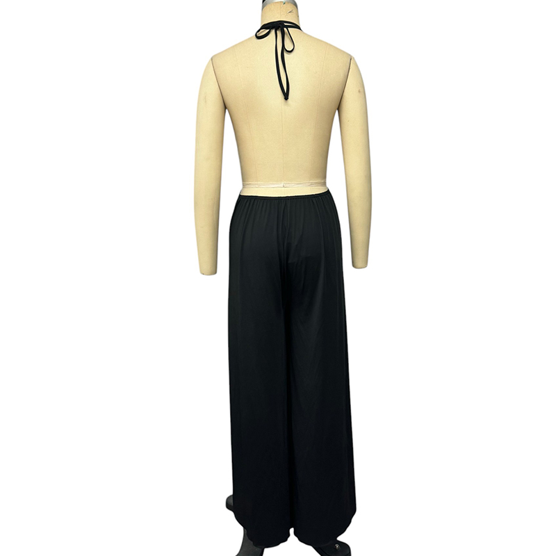 Wefads Jumpsuit Women's Summer Clothing Sexy Solid Sleeveless Halter Neck Backless Lace Up Slit Hollow Out Rompers Streetwear