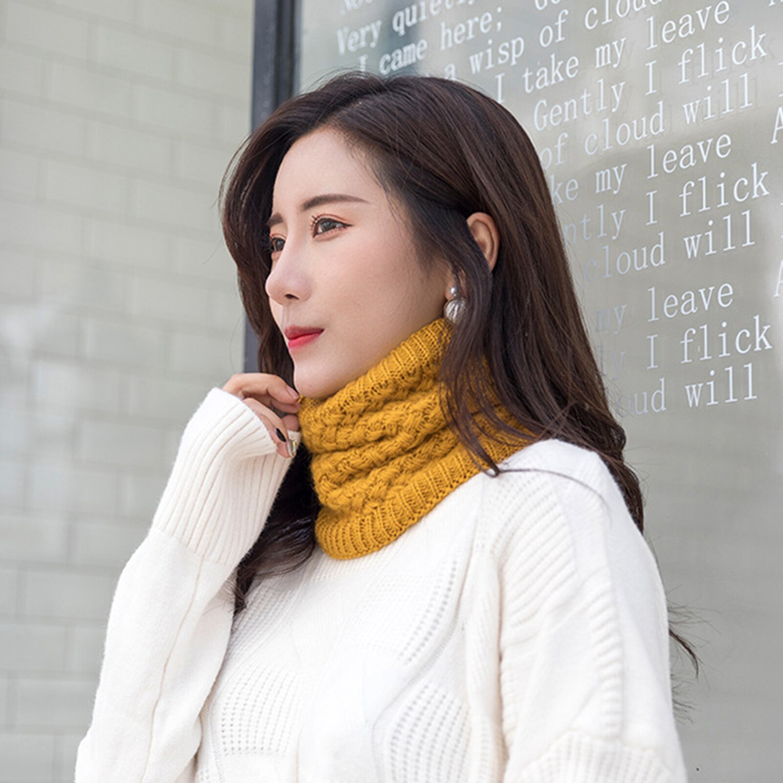 Wollen sjaal breien fiets nekwarmer zacht dames winter wikkelring dik warm zacht ademend breien sjaal halsdoek