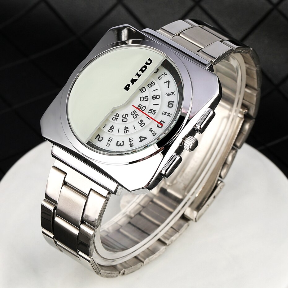 Turntable Dial Watch Men and Women Special Number Hour Clock Full Steel Mesh Band Unisex Bangle Quartz Relogios: 4