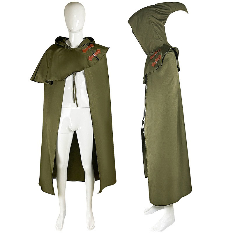Elf elves wood forest costume medieval cloak cape coat men women hooded polka dot hat hooded wizard robe outfit halloween for adults