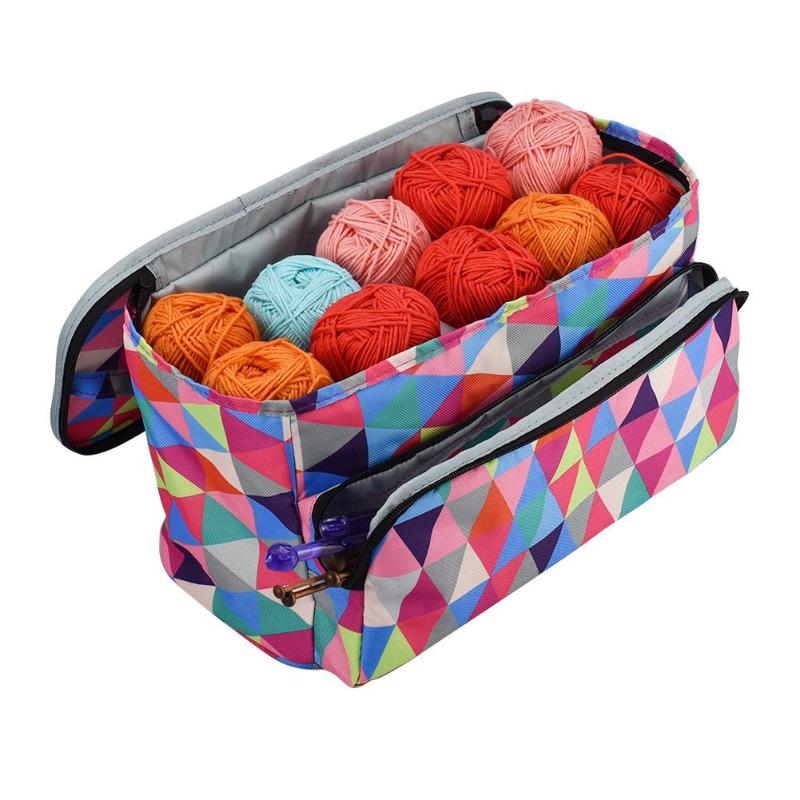 Bolsa de almacenamiento de lana portátil, ganchos de ganchillo de hilo, organizador de tejer de viaje, cubo artesanal, accesorios de costura de bordado, 3 uds.