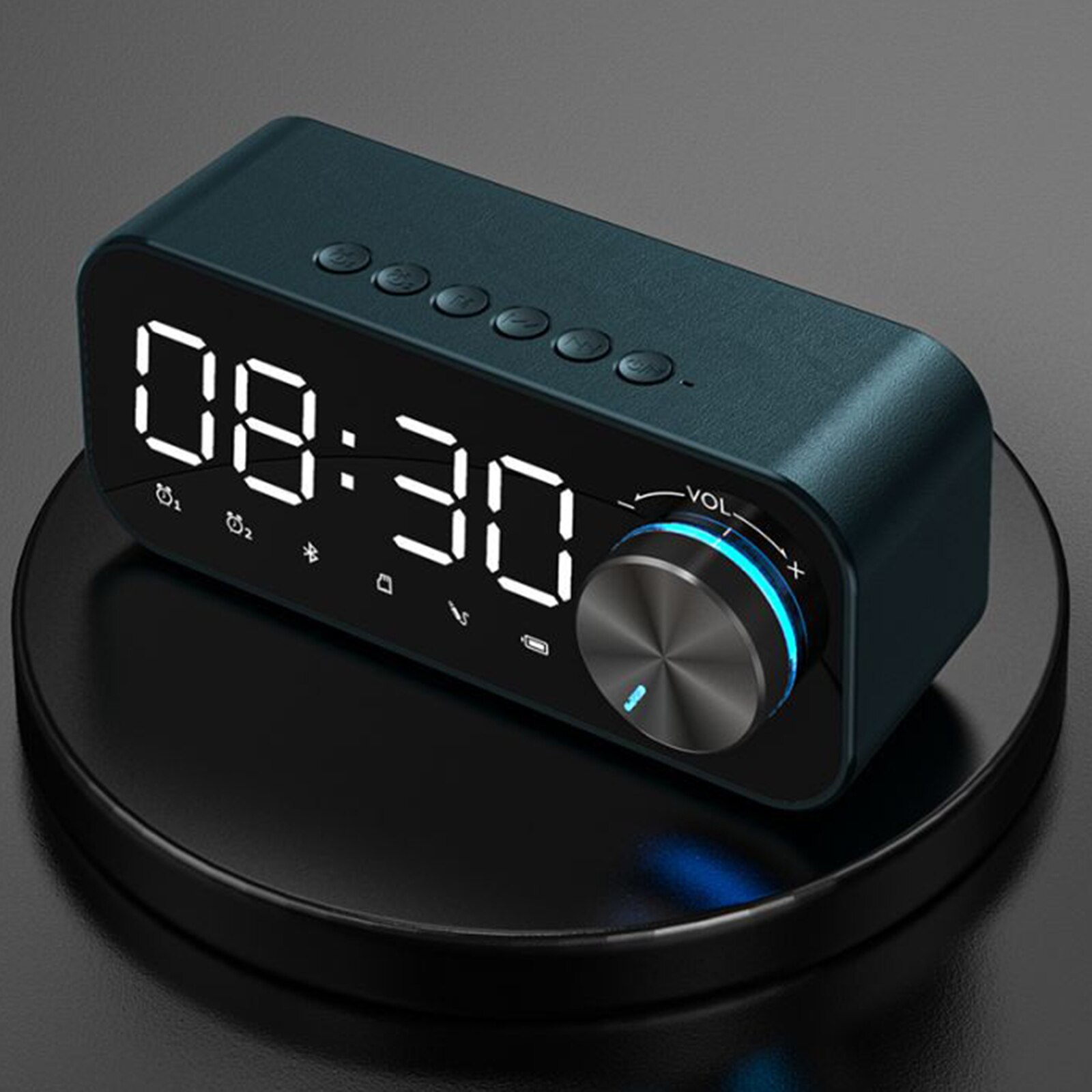 Bluetooth despertador display digital rádio led subwoofer sem fio preto com fontes de luz da noite decoração para casa leitor música: Dark blue