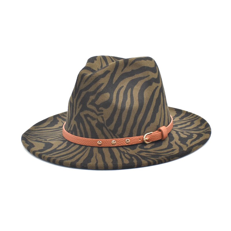 Fuodrao herfst winter fedora's dames wollen hoeden print jazz hoed heren brede rand gentleman cowboy pet  bm16: Legergroen