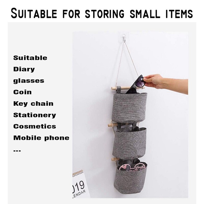 Cotton Linen Fabric Closet Washable Hanging Storage Bag With 5 Pockets Over The Wall Door Organizer For Bedroom Bathroom