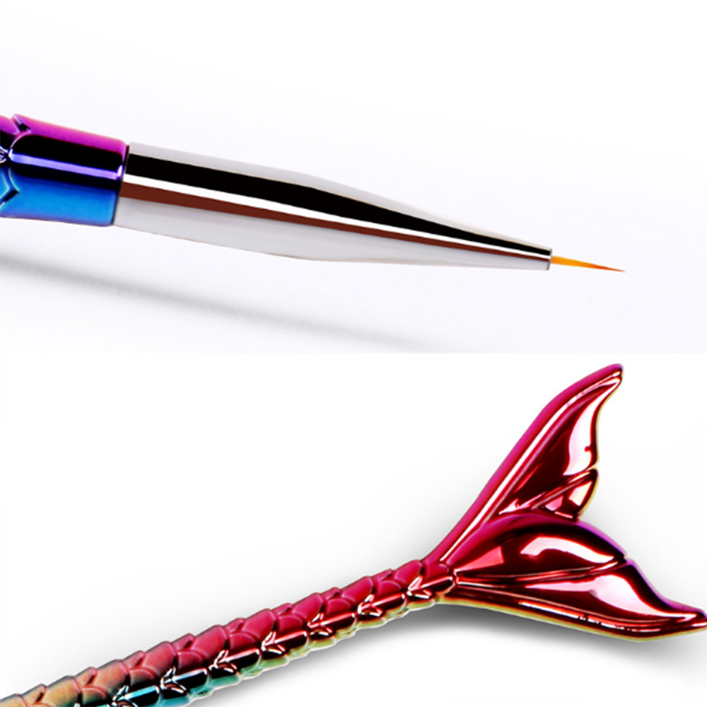3pcs Mermaid Rainbow Fish Tail Brush Sculpture Dotting Tool DIY Nail Art Line Painting Liner Stripe Shape Drawing Manicure Pen