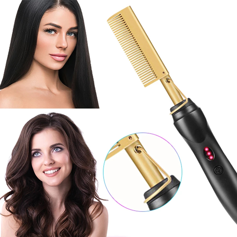 Quente pente de aquecimento elétrico pente profissional imprensa cerâmica alta calor multifuncional alisador cabelo para o cabelo africano americano
