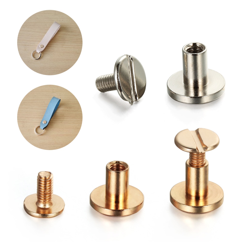 10pc 5/6.5/8mm solida band nitar skruv läder hantverk spik bult bokföring runt huvud skruvar bagage hantverk kläder mässing spik