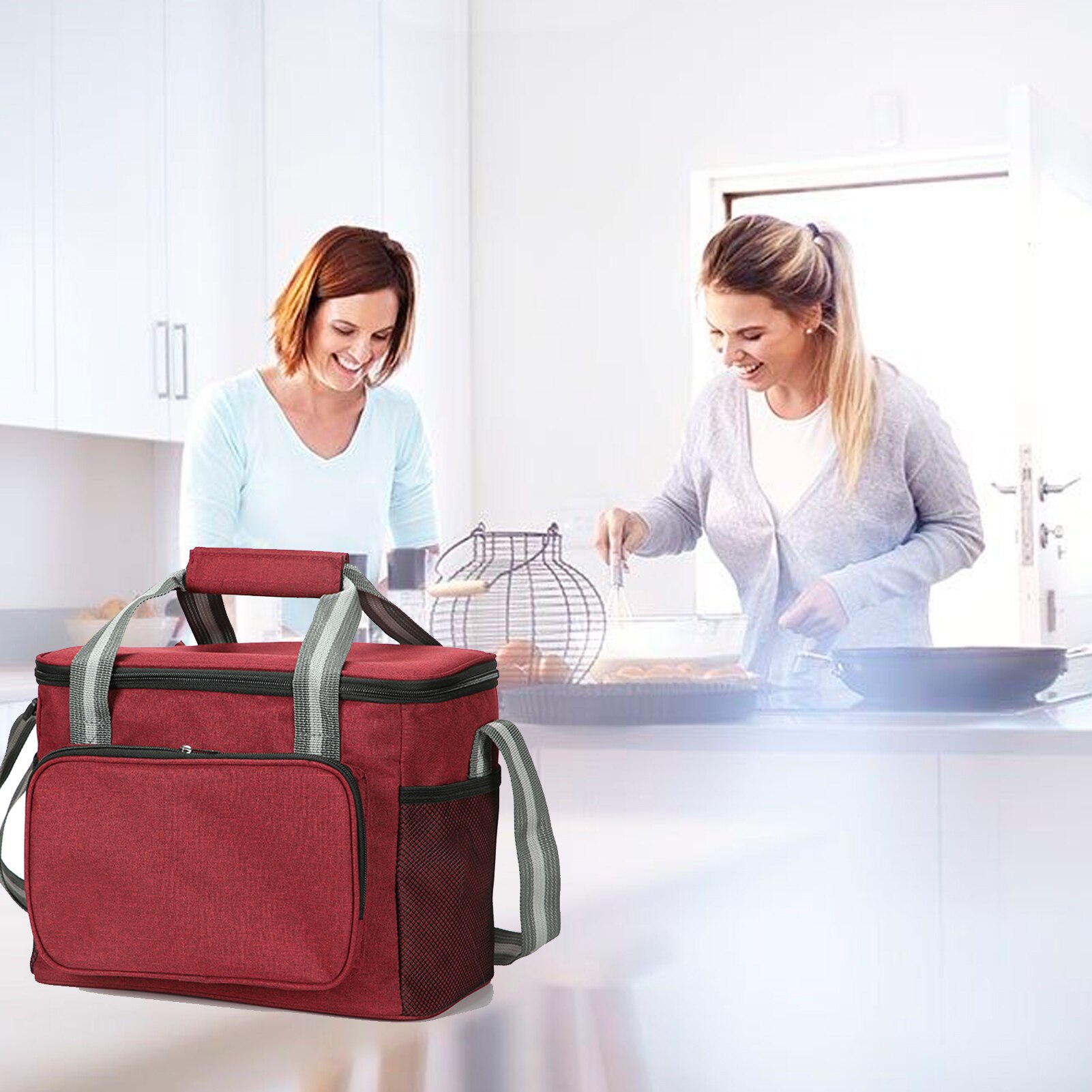 Oxford Double Layer Cooler Lunch Bag Printed Insulated Thermal Food Picnic Handbag Portable Shoulder Lunch Box Tote