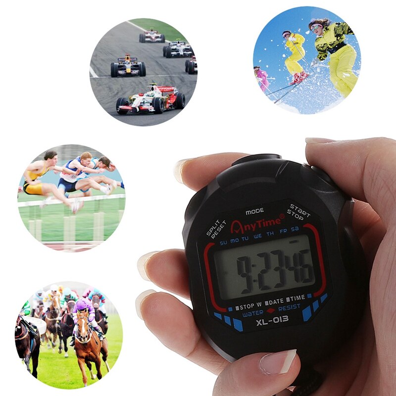 Waterproof Digital Sports Timer Classic Digital Handheld LCD Chronograph Sports Stopwatch Timer w/string