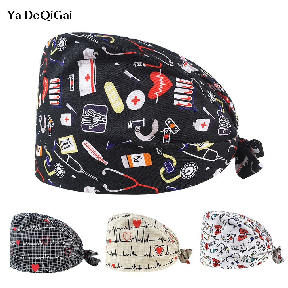 Gorro de algodón para laboratorio, gorros quirúrgicos para esteticista, gorros de laboratorio, gorras de salud para la agencia de aseo de mascotas, gorros de matorrales impresos