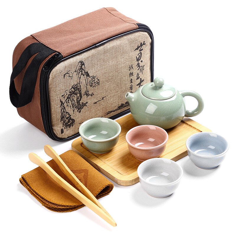 Chinese Travel Kung Fu Tea Set Ceramic Portable Teapot Porcelain Teaset Gaiwan Tea Cups Tea Set Ceremony Tea Pot Teaware