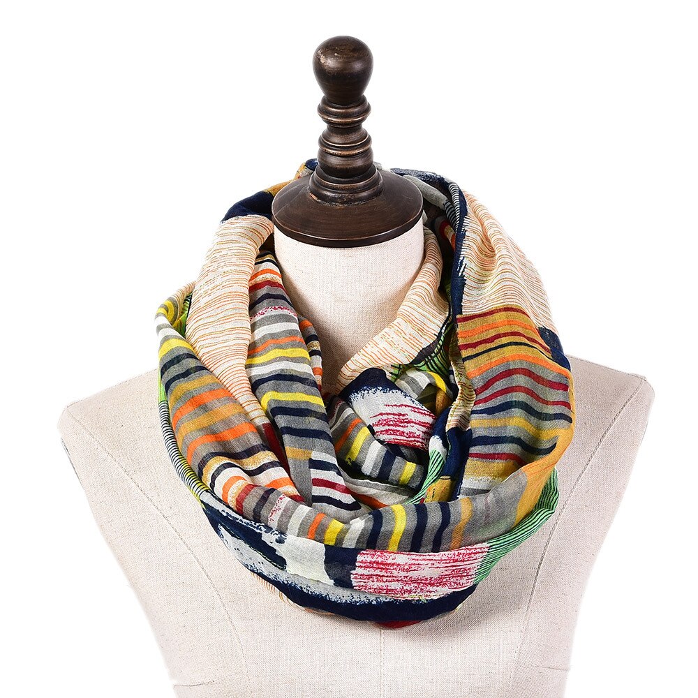 Women Plaid Ring Neck Scarf Winter Warm Soft Voile Loop Shawl Ladies Neckerchief Print Cable Infinity Scarves