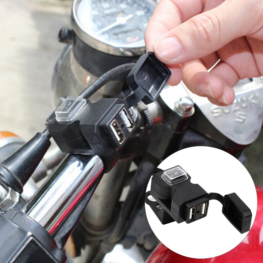 LEEPEE Power Supply Socket Motorbike Handlebar Charger 5V 1A/2.1A Adapter for Phone GPS Motorcycle USB Socket Dual USB Port