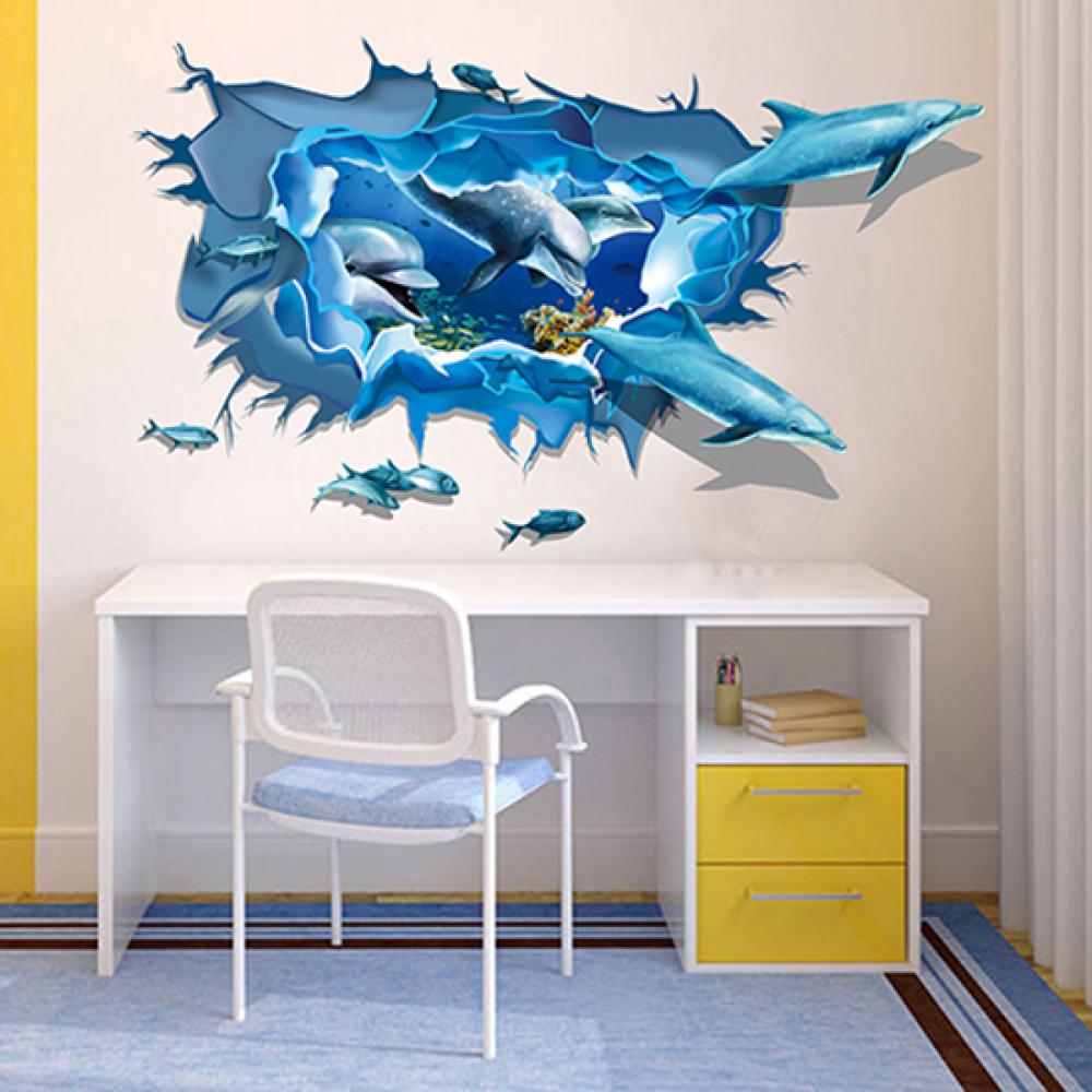 PVC3D simulation ocean aquarium background underwater poster fish wall decoration sticker blue fresh sea fish tank background li